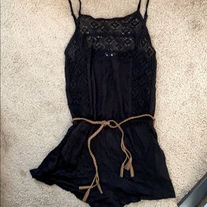 Black Romper with Brown Braided Belt